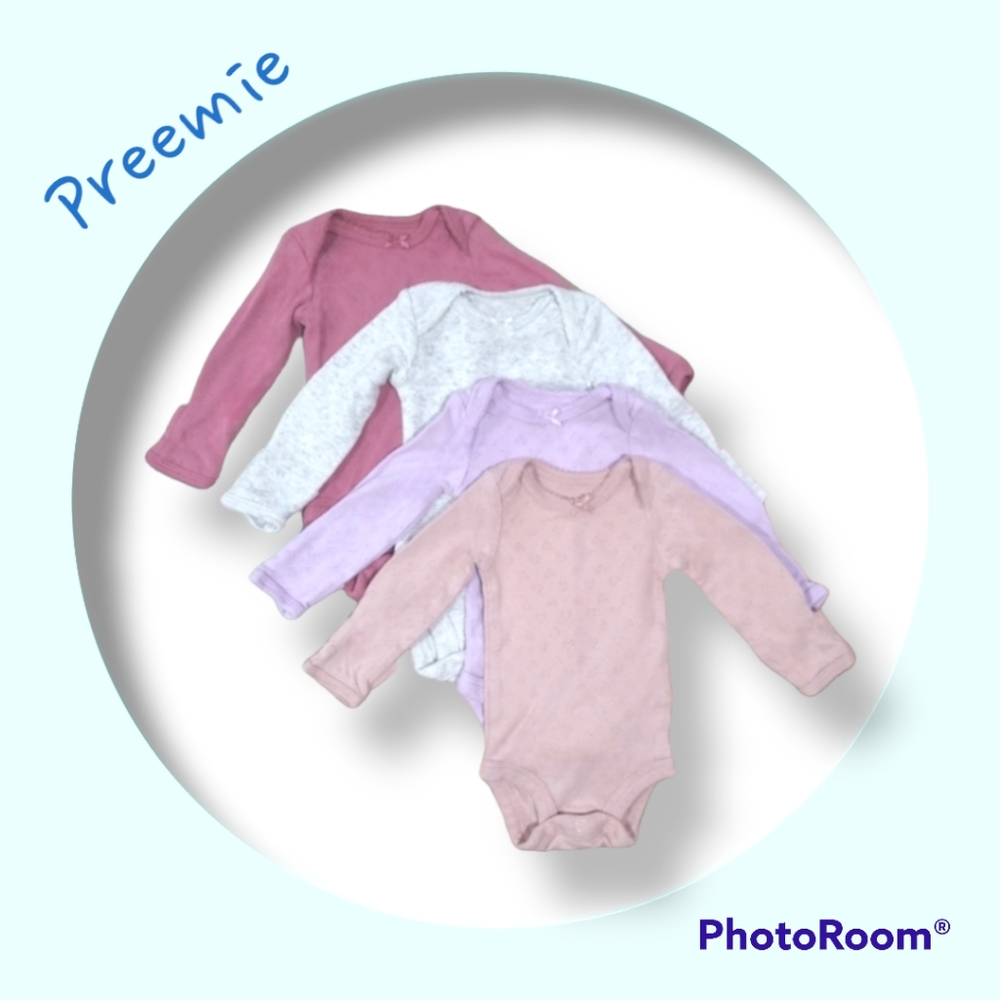 Carter's 4-Pack Long-Sleeve Bodysuits Size Preemie (Up to 6 lbs)